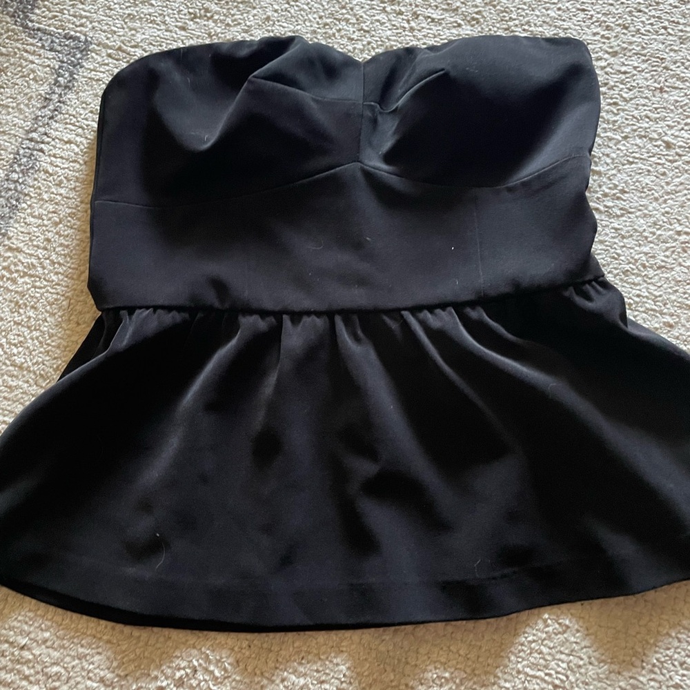 Cache Black Strapless Peplum Babydoll Top